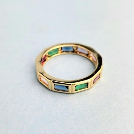 ANEL BAGUETE COLORIDO BANHADO A OURO 18K