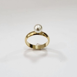 Anel com perola media banhado a ouro 18k