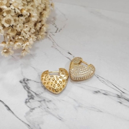 Argola luxo coracao grande toda cravejada banhado a ouro 18k