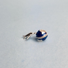 Berloque separador bola azul com aviao pendurado prata 925