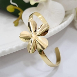 Bracelete flor grande petalas abertas banhado a ouro 18k