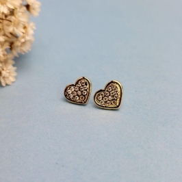 Brinco coracao chato cravejado banhado no ouro 18k