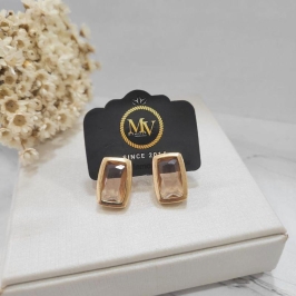 BRINCO PEDRA RETANGULAR ROSE BANAHDO A OURO 18K