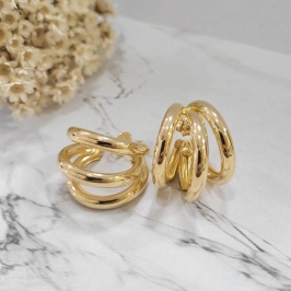 Brinco tubo argola tripla banhado a ouro 18k