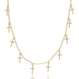 CHOKER COM PINGENTE CRUZ BANHADO A OURO 18K TAM35CM