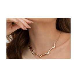 Colar organico ondas lisas e tralhadas banhado no ouro 18k