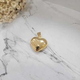 Pingente coracao liso cheio 3,4cm  banhado a ouro 18k