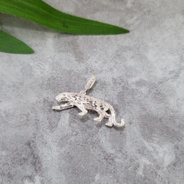 Pingente leopardo vazado com elo cravejado prata 925