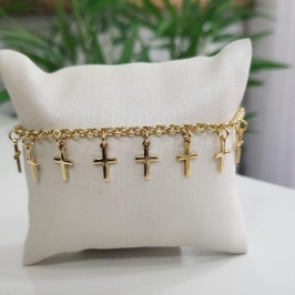 PULSEIRA COM PINGENTE CRUZ BANHADO A OURO 18K TAM20CM