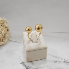 Anel duas bolas de 12 e 10mm regulavel banhado a ouro 18k