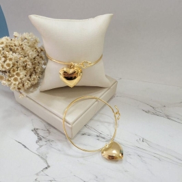 BRACELETE FINO LISO COM CORACAO LISO ABAULADO