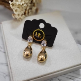 BRINCO GOTA COM 1 PEDRA EM GOTA BANHADO A OURO 18K