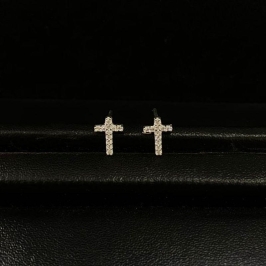 Brinco cruz pequena toda cravejada prata 925