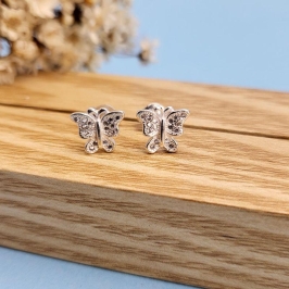 BRINCO DE PRATA 925 BORBOLETA CRAVEJADA COM ANTENINHAS