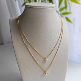 COLAR DUPLO CORACAO ZIRCONIA