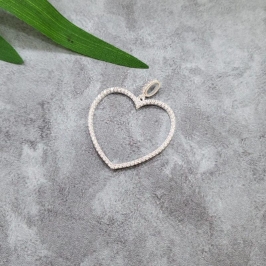 Pingente coracao vazado grande cravejado prata 925