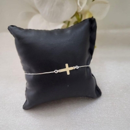 PULSEIRA DE PRATA 925 VENEZIANA COM PINGENTE CRUZ DEITADA