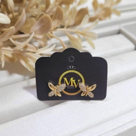 BRINCO BORBOLETA COM 1 LADO CRAVEJADO BANHADO A OURO 18K