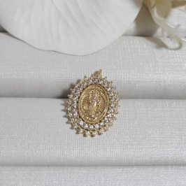 PINGENTE SÃO BENTO BORDA CRAVEJADA BANHADO A OURO 18K