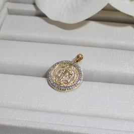 PINGENTE SAO BENTO COM MICROZIRCONIA BANHADO A OURO 18K