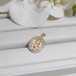 PINGENTE SAO BENTO CRAVEJADO BANHADO A OURO 18K