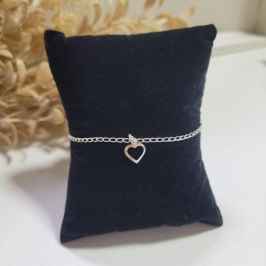 Pulseira infantil com pingente coracao vazado prata 925 TAM15CM