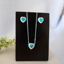 CONJUNTO CORACAO ZIRC PEDRA TIFFANYPRATA