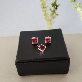 CONJUNTO PEDRA CEREJA PRATA