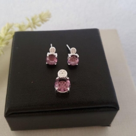 CONJUNTO ZIRC PEDRA ROXA PRATA