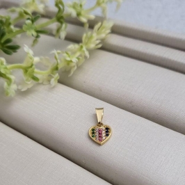 PINGENTE CORAÇÃO ZIRCONIA COLORIDA BANHADO A OURO 18K