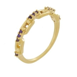 ANEL COM ZIRCONIAS COR AMETISTA BANHADO A OURO 18K
