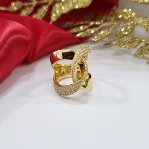 Anel cruzado liso e cravejado banhado a ouro 18k
