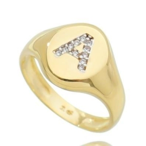 ANEL LETRA R COM ZIRCONIA BANHADO A OURO 18K