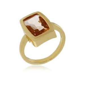 ANEL PEDRA RETANGULAR ROSE BANHADO A OURO 18K