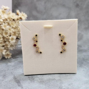 BRINCO ZIG ZAG COM ZIRCÔNIAS COLORIDAS BANHADO A OURO 18K