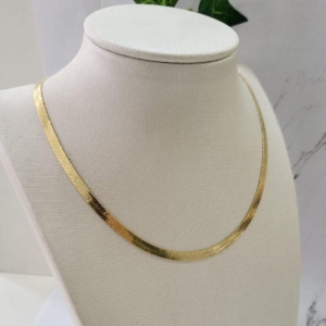 Chocker malha fita lisa 4mm banhado a ouro 18K TAM35CM