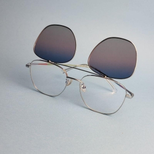 Oculos quadrado lente clip-on rose degrade armacao prata