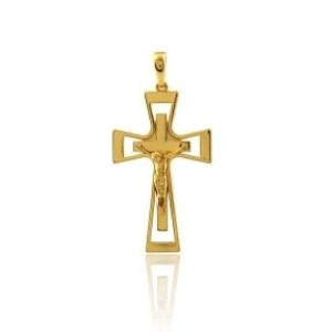 PINGENTE 2 CRUCIFIXO COM CRISTO BANHADO A OURO 18K
