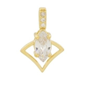 PINGENTE COM PEDRA NAVETE E ELO CRAVEJADO BANHADO A OURO 18K