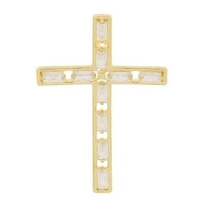 PINGENTE CRUZ COM PEDRAS NAVETE CRISTAL BANHADO A OURO 18 K