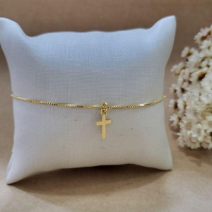 PULSEIRA VENEZIANA  COM PINGENTE CRUZ LIZA BANHADO A OURO 18K TAM19,5CM