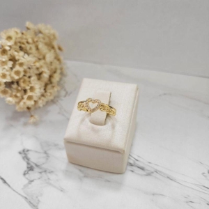 Anel  coracao cravejado vazado + aro com elos banhado a ouro 18k