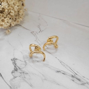 Brinco ear hook dois fios  banhado no ouro 18k