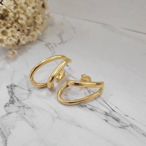Brinco ear hook duplo banhado no ouro 18k