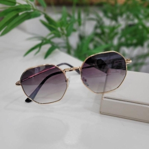 Oculos oval cinza armacao dourada