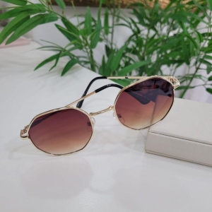 Oculos oval marrom armacao dourada perna dourada fina