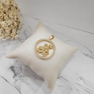 PINGENTE SÃO JORGE REDONDO CRAVEJADO BANHADO A OURO 18K