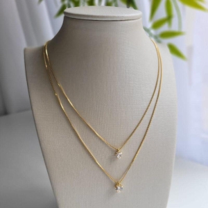 COLAR DUPLO CORACAO ZIRCONIA