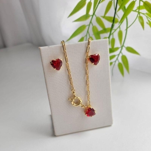 CONJUNTO CORACAO ZIRCONIA TRANSPARENTE E VERMELHA