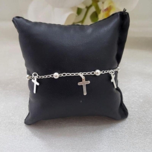 PULSEIRA COM BOLINHAS E 3 CRUZ PRATA 925 20CM